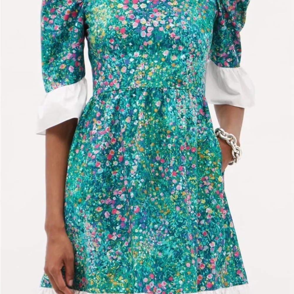 Batsheva Floral Green and Pink Dress